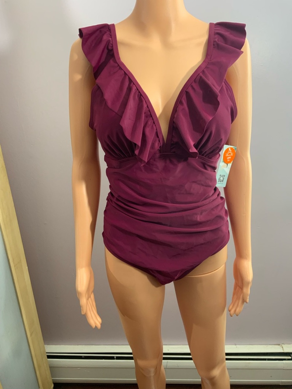 Plum Ruffle V-Neck One-Piece Swimsuit